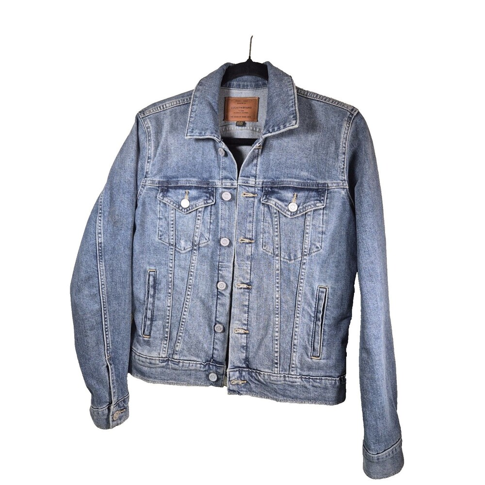 Lucky Brand Womens SP Small Petite Classic Tomboy Trucker Denim Jacket Blue